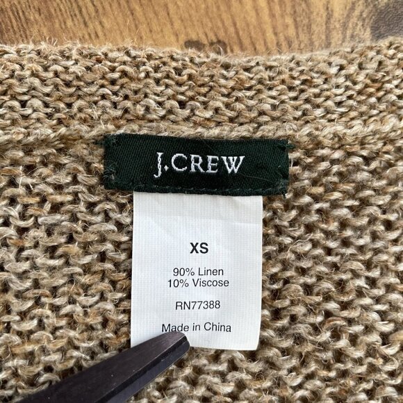 J Crew Womens Linen Sweater XS Brown Open Knit Vneck Coastal Minimalist Pullover - Picture 6 of 6